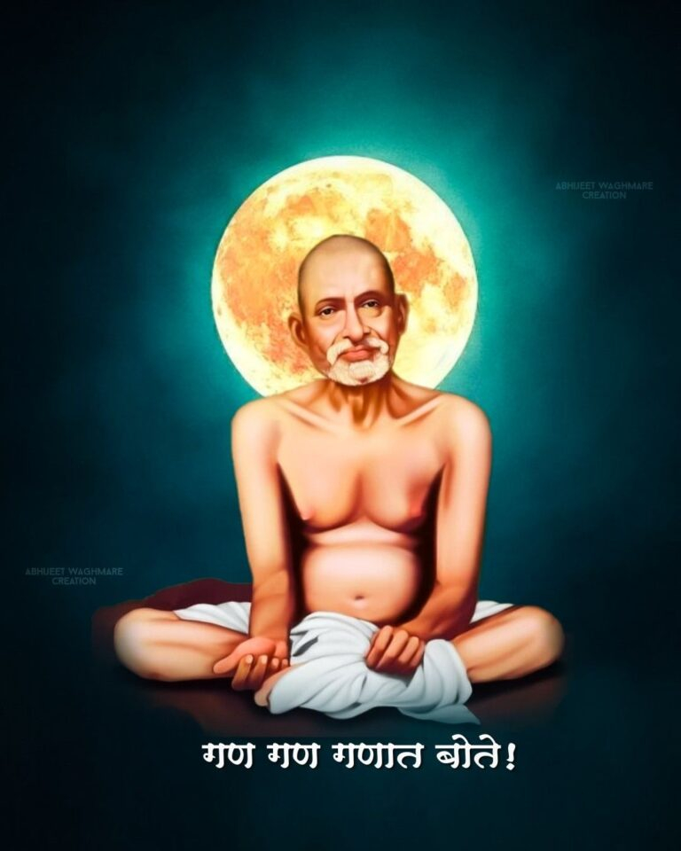 Saint sitting before full moon image.