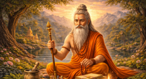 Rishi Shukracharya meditating with divine wisdom and serenity always