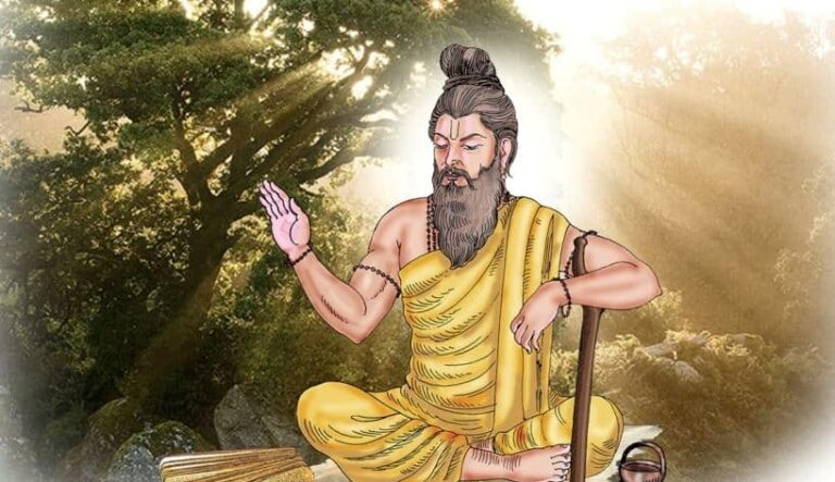 Gautama Rishi giving spiritual blessings in peaceful forest