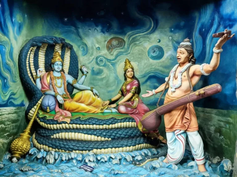Lord Vishnu Lakshmi with Narada devotional sculpture image