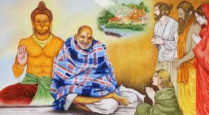 Neem Karoli Baba with Hanuman blessing devoted followers image