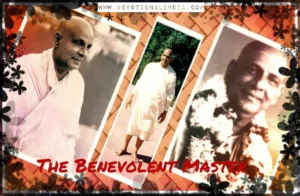 Three portraits of Hindu spiritual master in a devotional collage titled The Benevolent Master