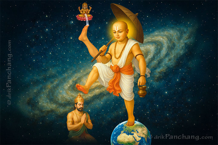 Vamana Avatar measures universe with divine cosmic stride, Avatar