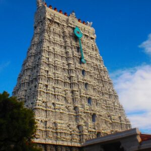 Ornate Indian temple tower picture.