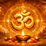 Sacred Om symbol radiating divine spiritual cosmic energy