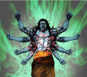 Multi armed Lord Shiva with green aura