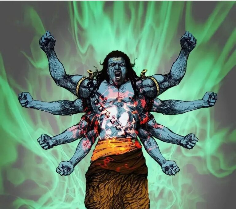 Multi armed Lord Shiva with green aura