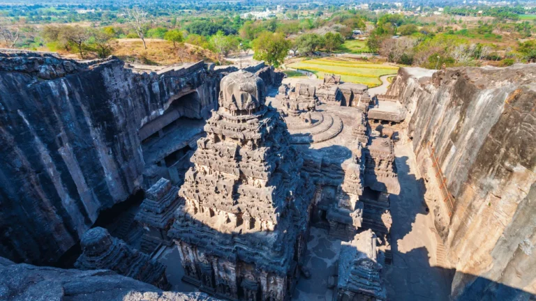 Aerial rock cut temple photo
