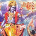 Lord Vishnu emerging as Matsya Avatar fish