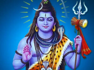 Lord Shiva blessing devotees with trident and serpent