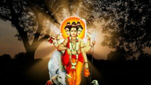 Lord Dattatreya with sacred cow artwork image