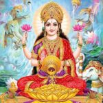 Goddess Lakshmi seated on golden lotus