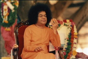 Sai Baba in serene meditative blessing posture