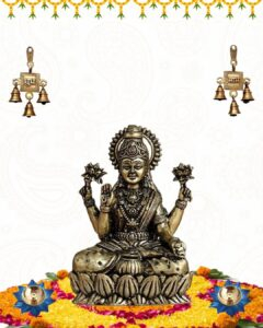 Goddess Lakshmi idol with sacred lotus