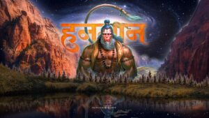 Lord Hanuman majestic mountain landscape artwork image