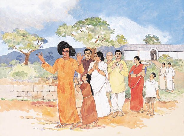 Shri Sathya Sai Baba radiant spiritual temple photo