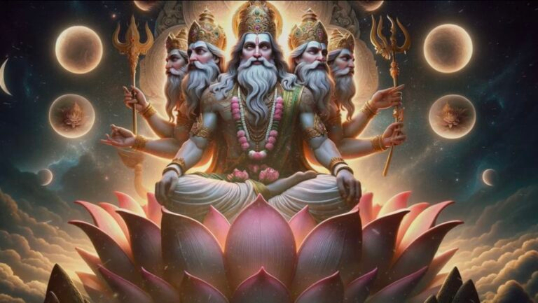 Lord Brahma seated on lotus image