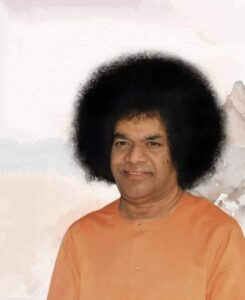 shri sathya sai baba Spiritual guru smiling in orange robe portrait image