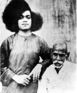 Shri Sathya Sai Baba orange robe divine portrait image