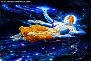 Lord Vishnu sustaining universe with Sudarshan image