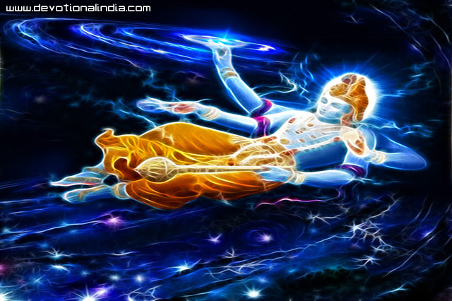 Lord Vishnu sustaining universe with Sudarshan image