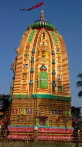 Colorful Hindu temple shikhara with flag image