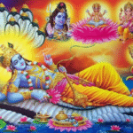 Lord Vishnu resting on Sheshnag image.