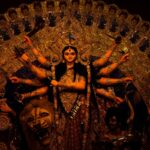 Goddess Durga idol with ornate decorations picture