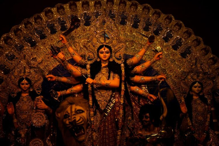 Goddess Durga idol with ornate decorations picture