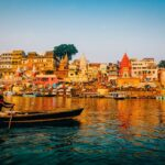 Varanasi Ganga Ghat riverside cityscape view image