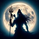 Lord Shiva silhouette against moon image.