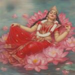 Goddess Lakshmi resting on lotus image