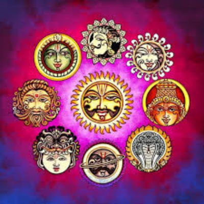 Navagraha nine celestial deities artistic arrangement picture, Navgrah Mandir