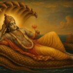 Lord Vishnu resting on Sheshnag divine picture