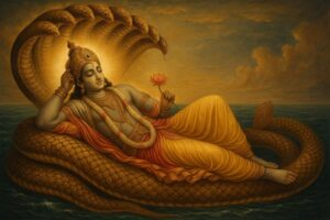 Lord Vishnu resting on Sheshnag divine picture