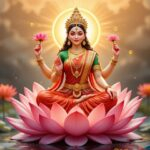 Goddess Lakshmi sitting on lotus picture