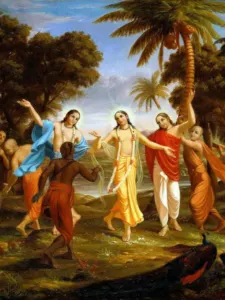 Lord Chaitanya Mahaprabhu performing sankirtan with devotees image