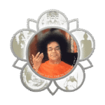 Sathya Sai Baba surrounded by religious symbols picture