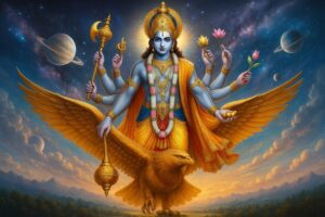 Lord Vishnu riding Garuda divine painting photo
