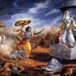 Lord Krishna protecting Arjuna image