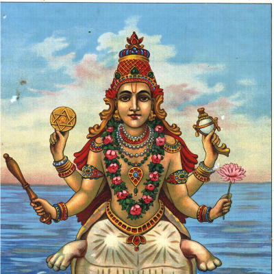 Four armed Lord Vishnu holding sacred symbols image