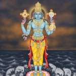 Lord Vishnu standing on lotus over ocean image