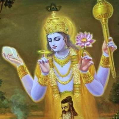 Lord Vishnu appearing before a sage photo