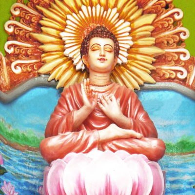 Colorful statue of Lord Buddha meditating photo