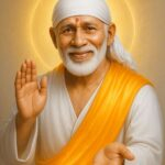 Sai Baba blessing with golden halo picture