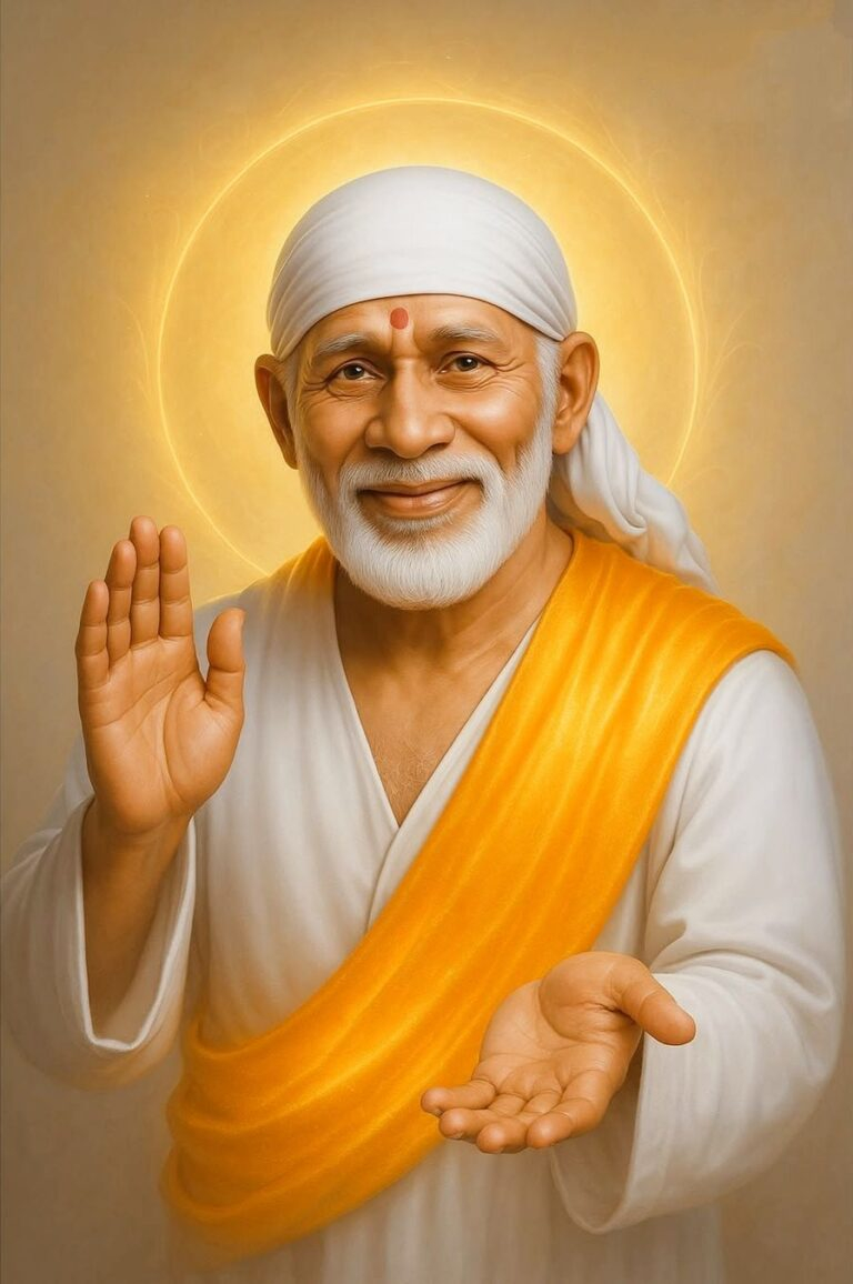 Sai Baba blessing with golden halo picture