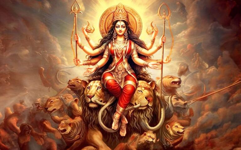Goddess Durga on lion image