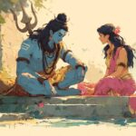 Lord Shiva blessing Goddess Parvati in serene divine conversation image