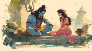 Lord Shiva blessing Goddess Parvati in serene divine conversation image