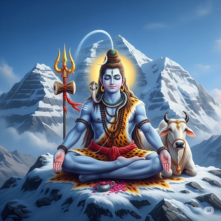 Lord Shiva meditating on Kailash image